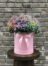 Цветочная композиция из Гипсофила и Розы в шляпной коробке в Мингрельской