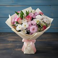 Букет цветов из:  Хризантемы, Альстромерии и Розы #REPLACE_PRED# Мингрельской