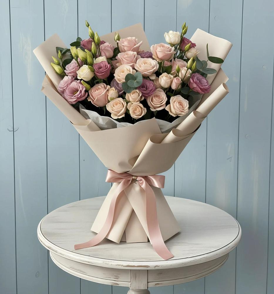 Букет цветов из: Розы и Лизиантусы в Мингрельской