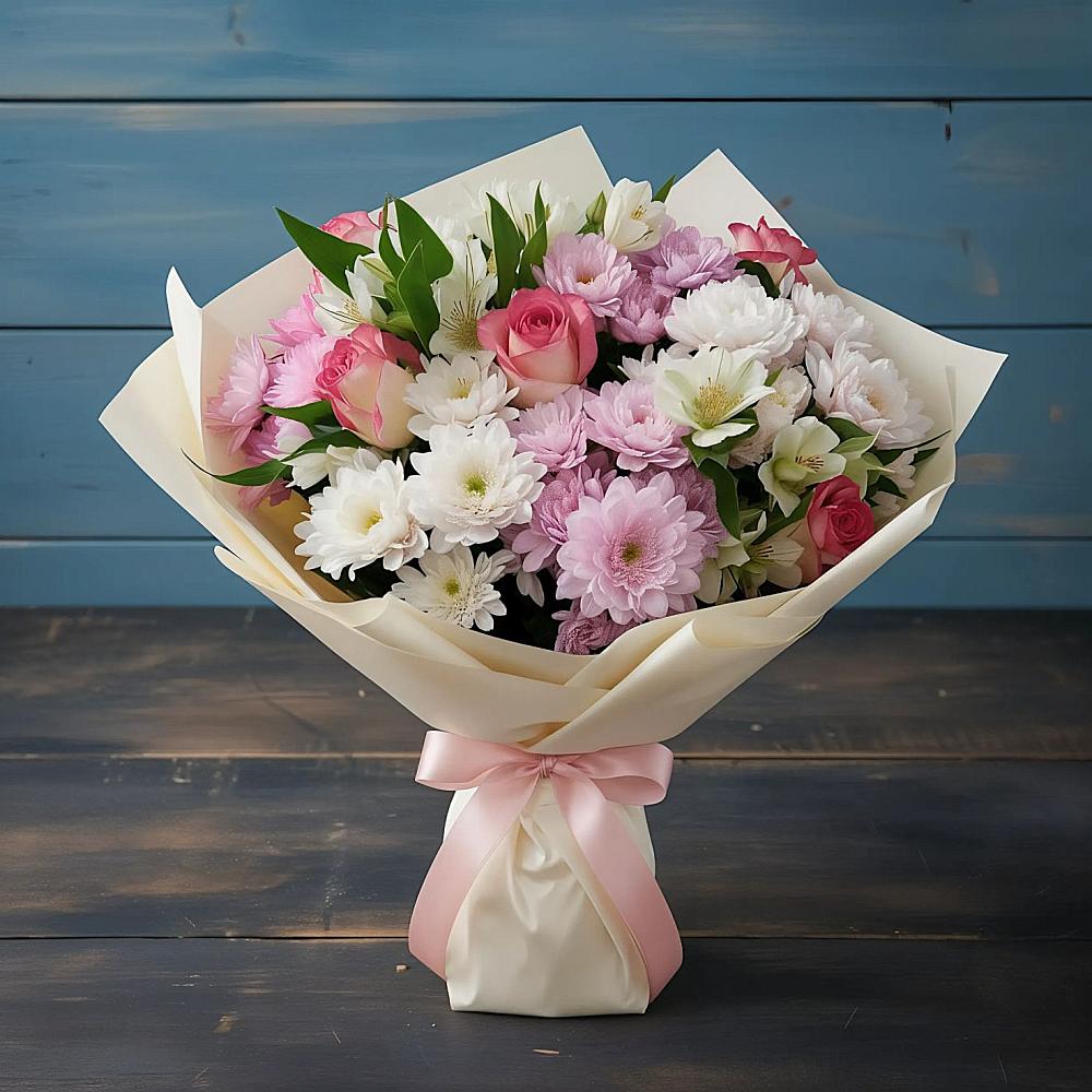 Букет цветов из: Хризантемы, Альстромерии и Розы в Мингрельской